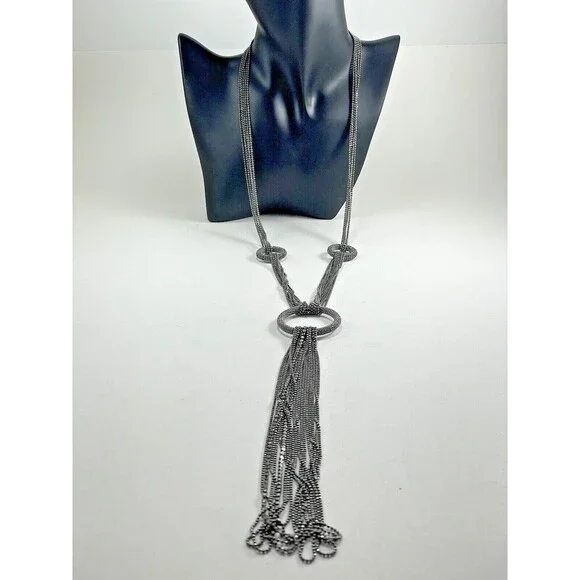 Joan Rivers Multichain And Circles 29 inch Necklace Rhinestone Dark Silver Tone - Picture 8 of 16